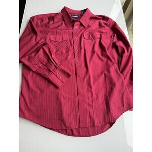 Wrangler Men's Long Sleeve Red Pearl Snap Button Up Shirt Striped Size 2XL